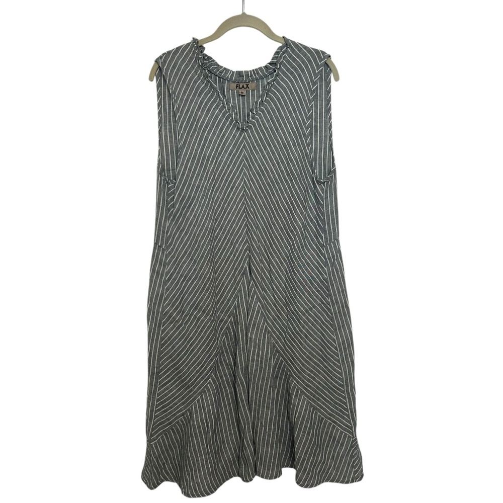 FLAX Linen Striped Dress Sz M Gray